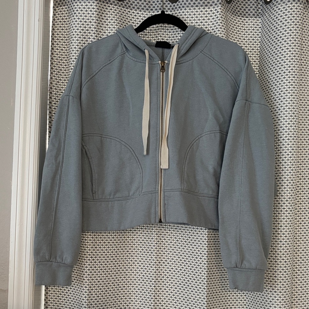 Out From Under by Urban Outfitters Zip-Up Cropped Hoodie Light Blue Sz M